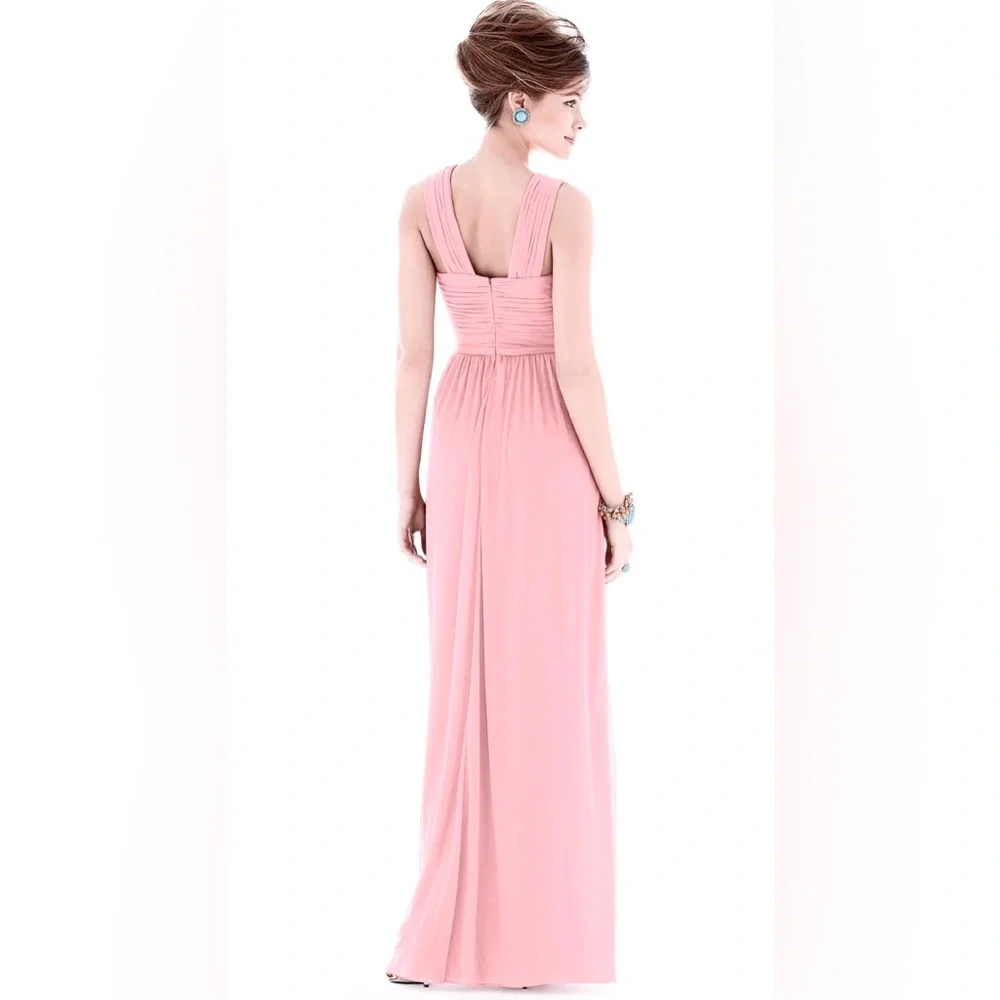 ALFRED SUNG Blush Pink Maxi Chiffon Sleeveless Halter Gown Size 6, Fit is Size 2 - Picture 2 of 8